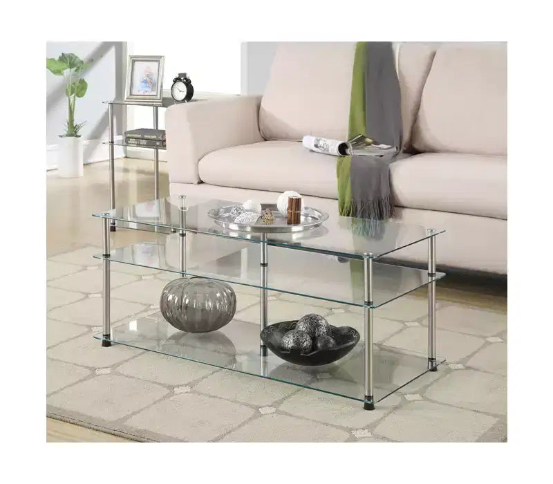 Table basse classique à 3 niveaux en verre clair