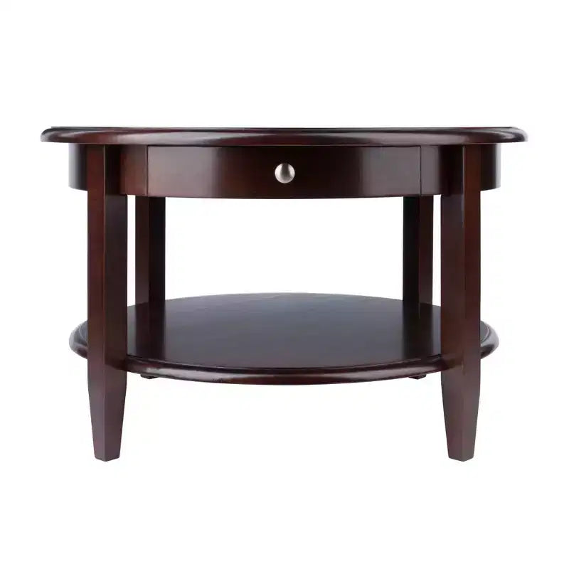 Table basse ronde avec tiroir et étagère - Noyer antique