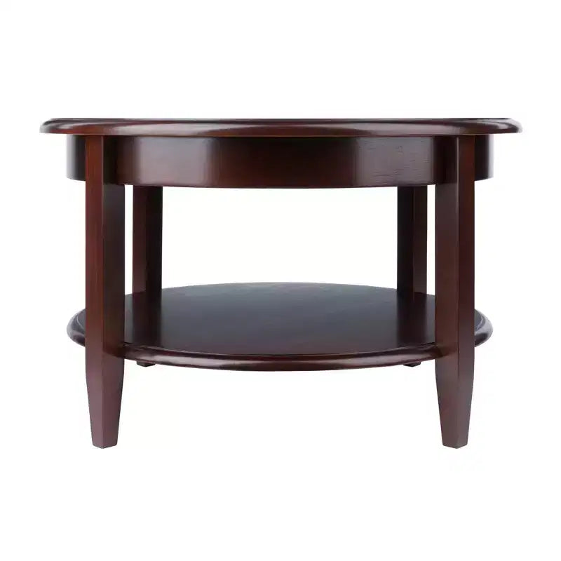 Table basse ronde avec tiroir et étagère - Noyer antique