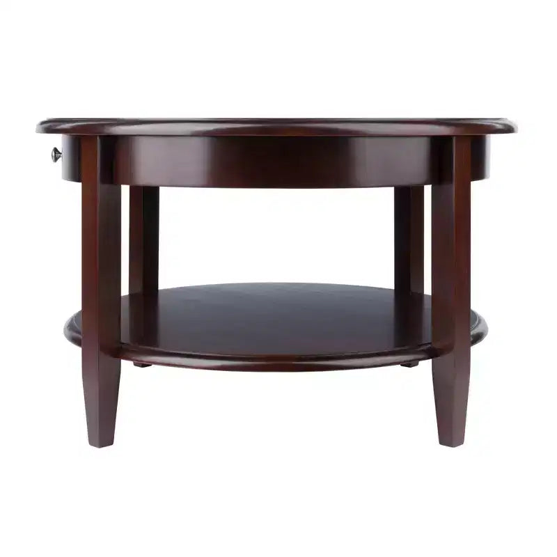 Table basse ronde avec tiroir et étagère - Noyer antique