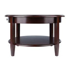 Table basse ronde avec tiroir et étagère - Noyer antique