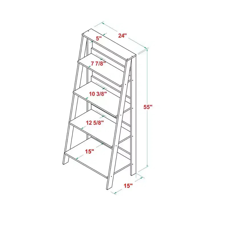Étagère bibliothèque 55" en bois à 4 tablettes, style échelle