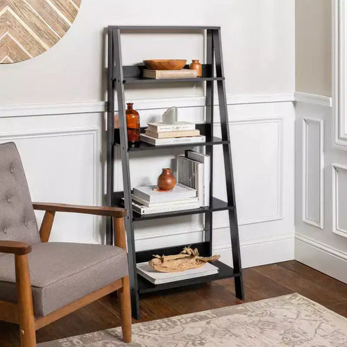 Étagère bibliothèque 55" en bois à 4 tablettes, style échelle