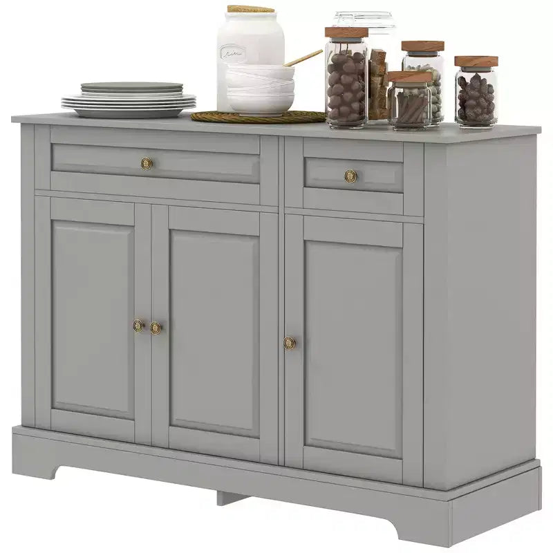 Buffet de cuisine moderne avec 2 tiroirs et étagères réglables, Meuble de rangement pour salon