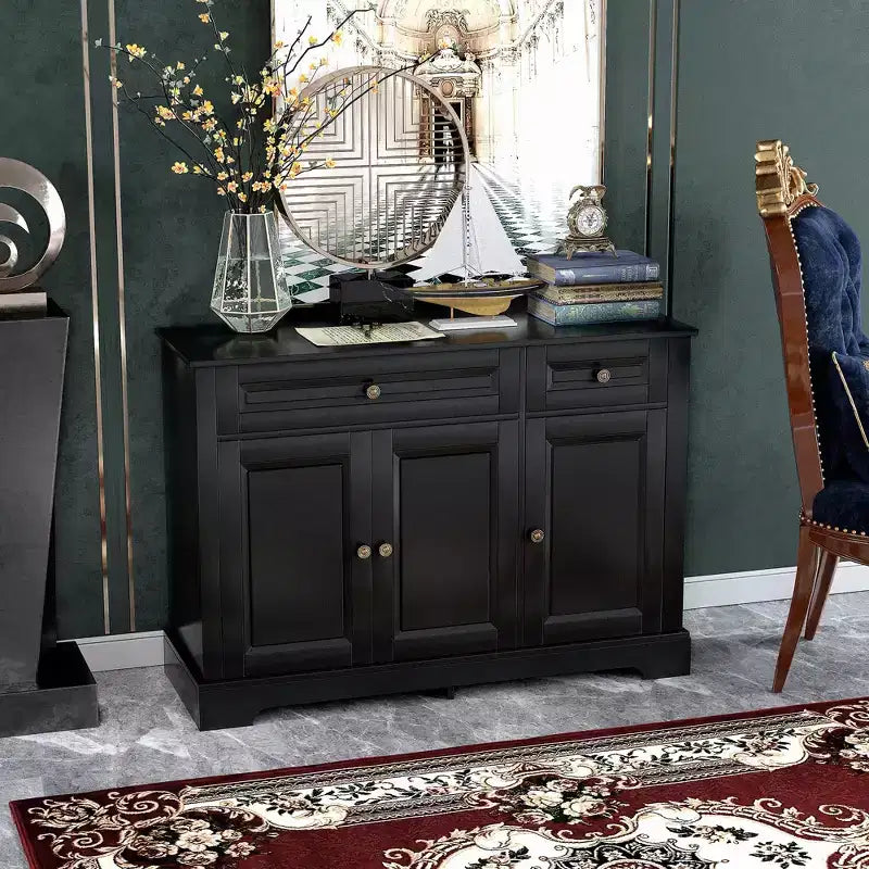 Buffet de cuisine moderne avec 2 tiroirs et étagères réglables, Meuble de rangement pour salon