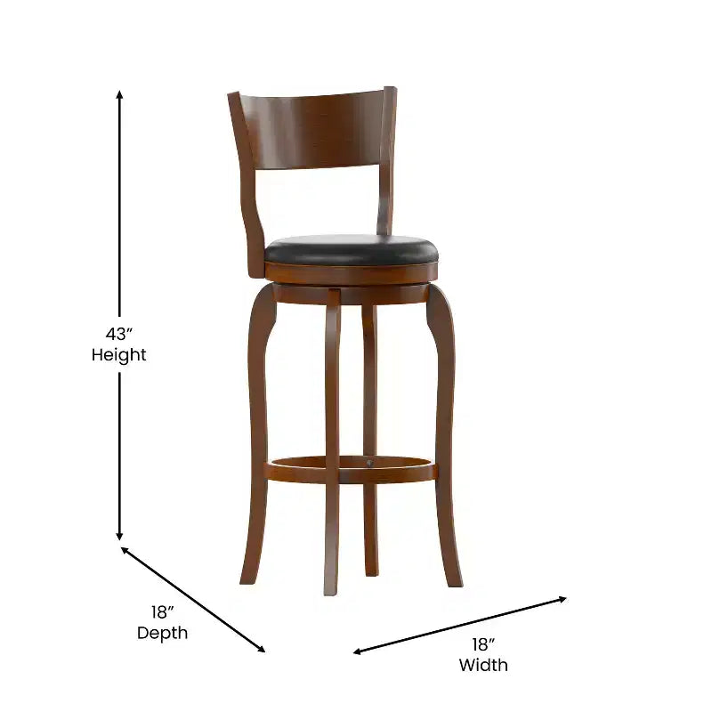 Tabouret de bar pivotant Emma et Oliver de style pub classique en bois avec siège rembourré en similicuir